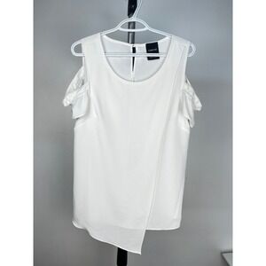 Cartise White Cold Shoulder Asymmetrical Wrap Blouse Ruffle Sleeve Size 8 810308